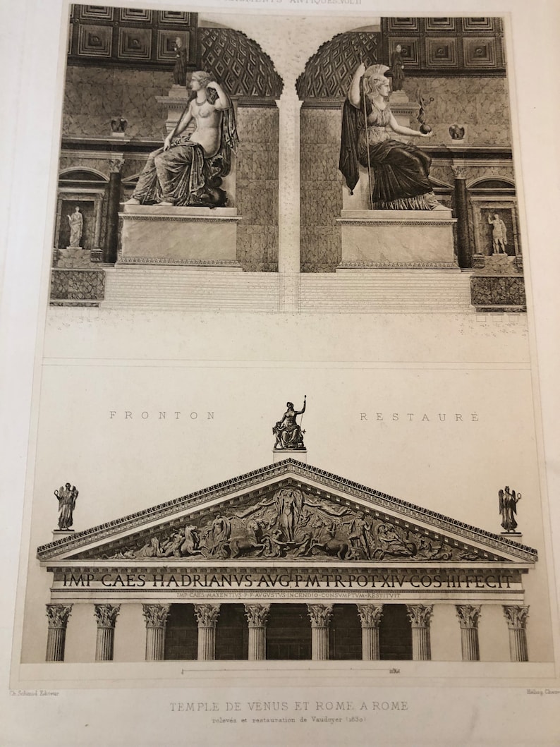 1905 Temple of Venus and Rome Restored Pediment Drawing by - Etsy