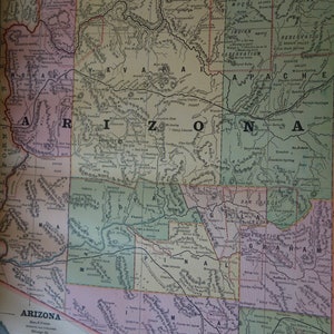 1886 Carte Arizona Utah colorée à la main | Histoire de l'Amérique occidentale | Villes abandonnées Nouvelles colonies Framable | Art mural