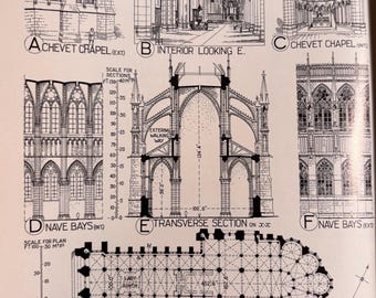 Impresión gótica francesa de la Catedral de Reims de 1920 para enmarcar. Regalo para arquitecto. Arte mural.