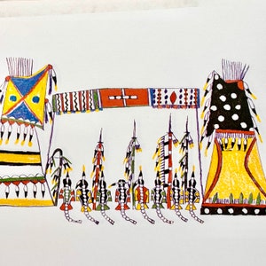 Pow Wow Cheyenne style - Plains States Sketch Books - Indigenous Print Ledger Art 1877 Cheyenne Indians