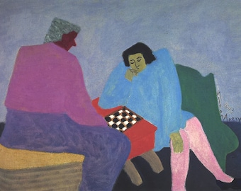 Milton Avery Checker Players at the Board | Art Print Game Night  Abstract Expressionism framable wall art Many sizes available