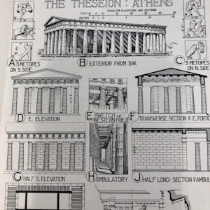 Griechische Doric Tempel Architektur - 1924 Original Lithographie Athen Thesion Aphaia Aegina Framing Geschenk für Architekten Reisende Archäologen