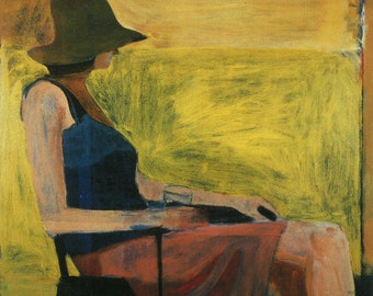 Richard Diebenkorn, Seated Woman with Hat. Giclee Print and Poster modern art Abstract Expressionism framable art Looking out to the sea
