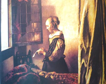 Vermeer, Mulher lendo uma carta | Pôster artístico pronto para emoldurar a Era de Ouro Holandesa | para amantes da arte