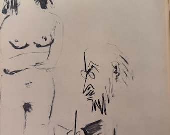 Picasso, Young Woman posing for a Painter | Drawing After Pablo Picasso | Vintage print 1954 | Dated in plate