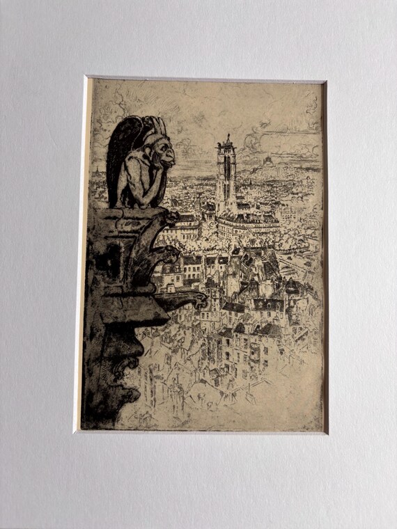 Joseph Pennell Paris View From a Gargoyle on Notre Dame Framable