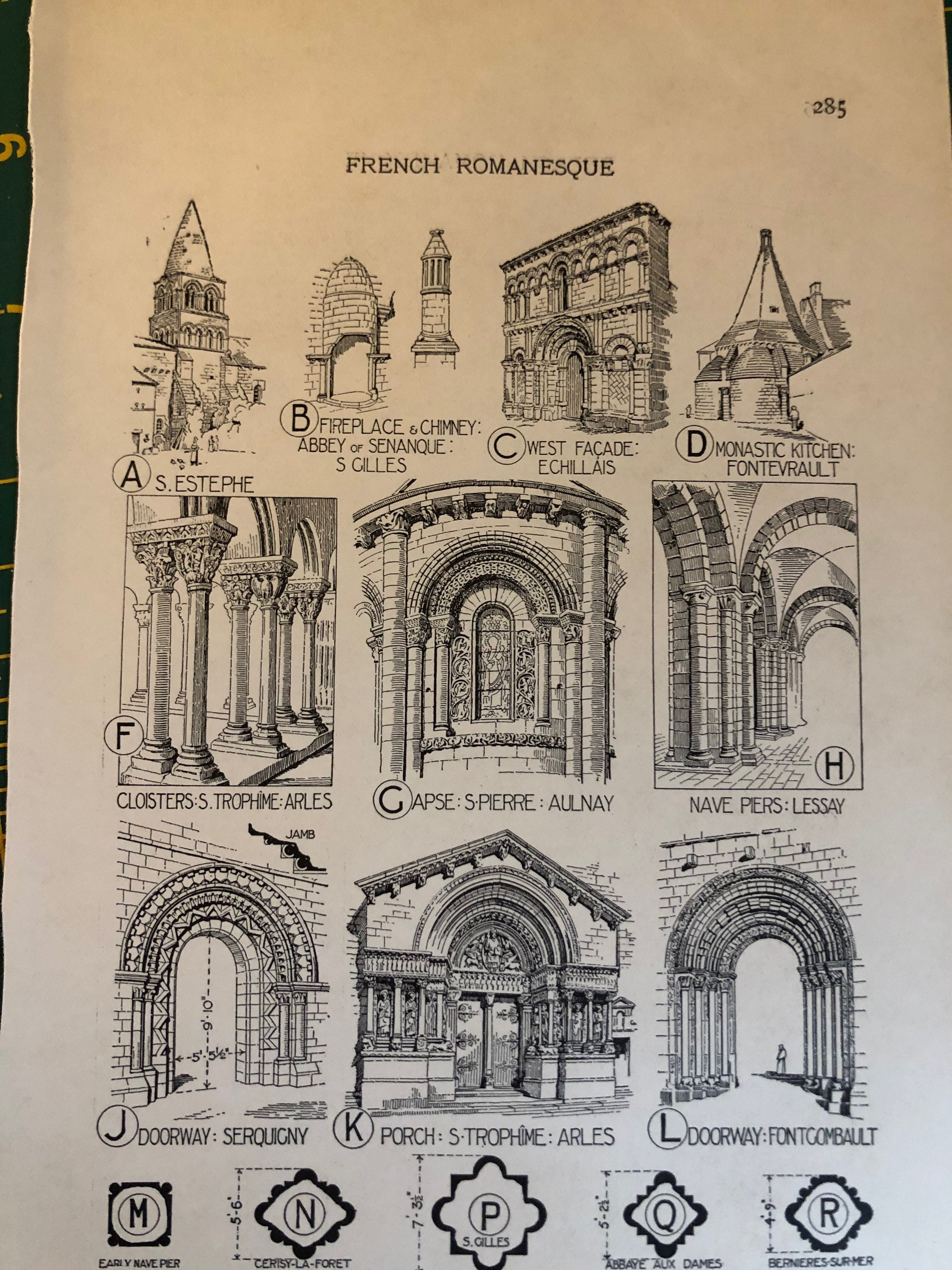 French Romanesque Architecture Details Original 1924 Published
