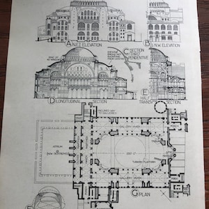 Hagia Sophia Byzantium Architecture 1924 Published Lithograph. Layout ...