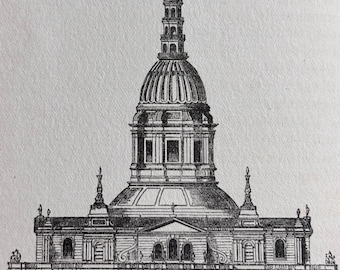 Christopher Wren’s Warrant Design St Paul’s | English Renaissance | Antique print