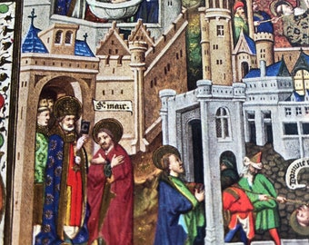 Life of St Mark | 15th century Illuminated manuscript page | Published lithograph 1965 | French Religious art | Framable Wall Art