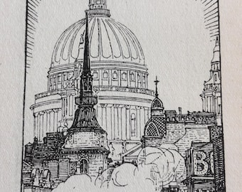 Christopher Wrens St. Pauls St Martins | Englische Renaissance Architektur 1923 Antiker Druck
