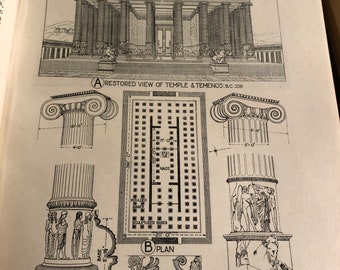 Greek Temple Architecture - 1924 Original Lithograph Artemis