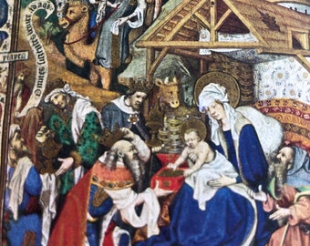 Epiphany 15th century Illuminated manuscript page | Published lithograph 1965 | French Religious art | Framable Wall Art