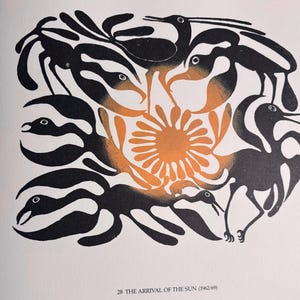 The Artival of the Sun by Kenojuakk | Stone Cut | Cape Dorset Baffin Island | Inuit print | Vintage Published Lithograph Wall Art