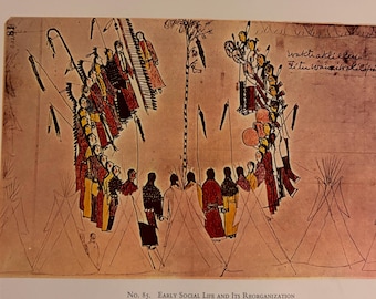 Early Social Life | Oglala Sioux Ledger Art by Amos Bad Heart Bull | 1967 Original Published Lithograph | Indigenous People | Wall Art