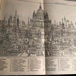 1924 London: Christopher Wren&#39;s Gebäude Englisches Renaissance Stadtbild Original Lithographie Rahmenbare Wandkunst für Architekten und Designer