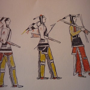 Starting on a Hunt by Zo Tom Kiowa | Indigenous People Sketch Books Published Lithograph 1958 | Framable Wall Art