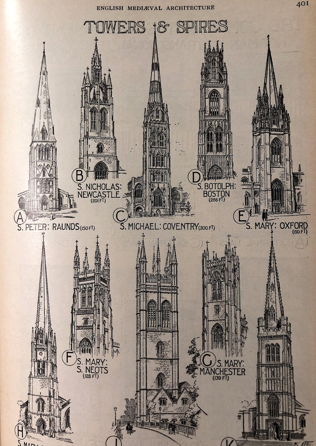 English Medieval Church Towers and Spires 1920 Original Published