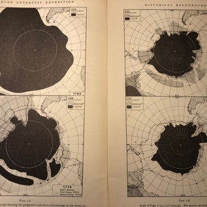 Carte ancienne de l'Antarctique de 1930, Admiral Antique Charts of South Pole, découverte de 1700 à 1850 Pour les explorateurs, les aventuriers Art mural à encadrer