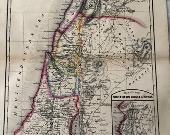 Antique Holy Land Map, 1868 Palestine, Time of Christ