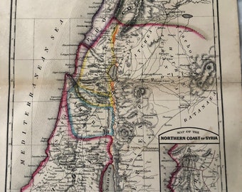 1868 Palestine in the Time of Christ Original Map Hand colored steel engraving 10 x 19 inch Detailed Antique framable Holy Land Jerusalem