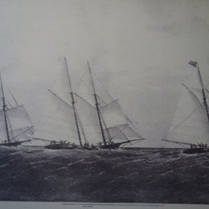 Yacht Race door Currier en Ives - Fine Art Print - 1800 Amerikaanse geschiedenis print ocean race Sandy Hook licht Henrietta Fleetwire Vesta