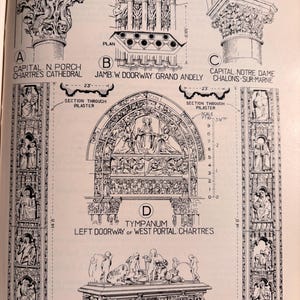 French Gothic Cathedrals | Beautiful Details | 1920 Print for Framing | Gift for Architect ...