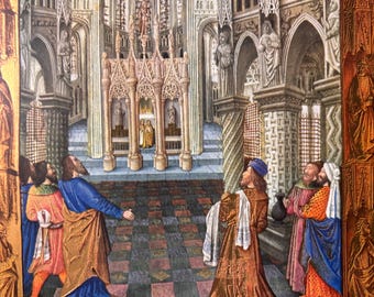 The Holy Sacrament | Illuminated Manuscript Print | Vintage 1969 | Book of Hours | Religious Wall Art