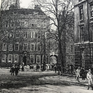 Muirhead Bone London Temple, King's Bench Walk | Framable print | 1925 Original Published Lithograph | Mezzotint | Famous World Cities