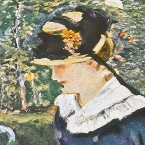 Manet&#39;s Woman in a Garden - fine art portrait Vintage tip in print 1959 Framable Wall Art. Beautiful early Impressionist Art for any home