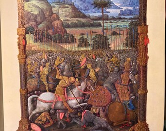 David’s Victory | 15th century Illuminated manuscript page | Published lithograph 1969 | French Religious art | Framable