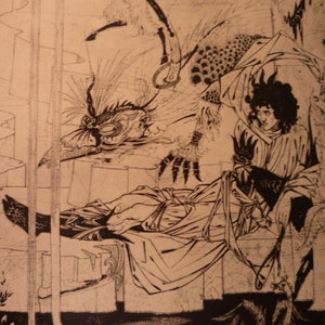 Aubrey Beardsley King Arthur the Questing Beast Merlin chromolithograph - Mort d&#39;Arthur 1893 - Art Nouveau for framing art lovers two sided