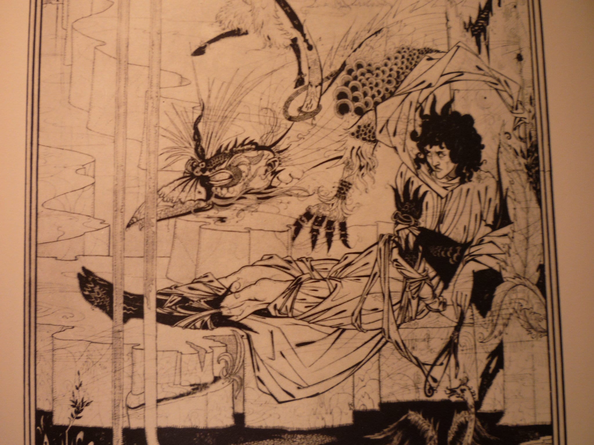 Aubrey Beardsley King Arthur the Questing Beast Merlin chromolithograph - Mort d'Arthur 1893 - Art Nouveau for framing art lovers two sided