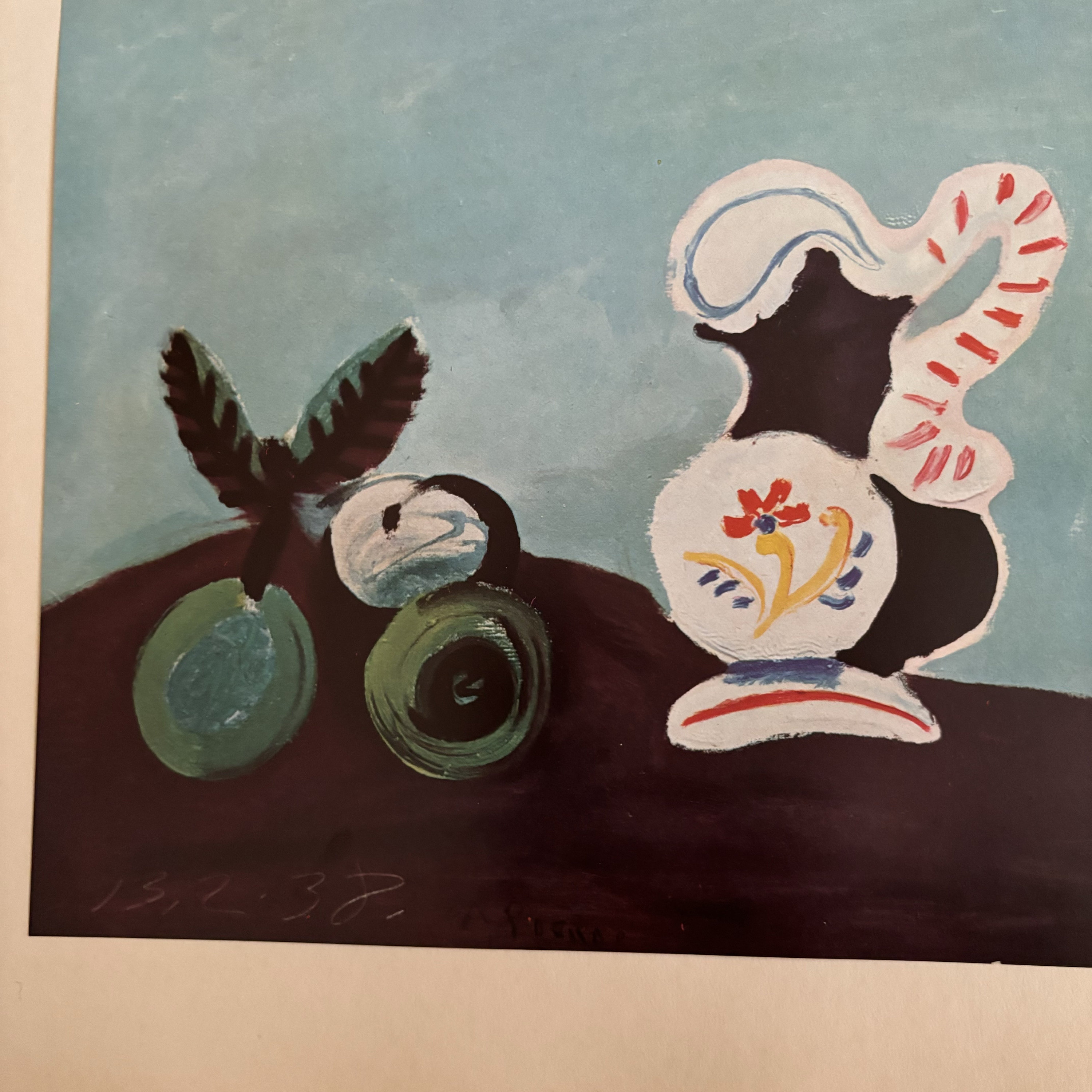 Vintage 1950 Picasso “Fruit and Wineglass” Lithograph Art Print Vintage 1950 Picasso “Fruit and Wineglass” Lithograph Art Print