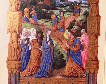 Apóstoles saliendo / Manuscrito iluminado / Grabado antiguo / Libro de horas / Arte mural religioso