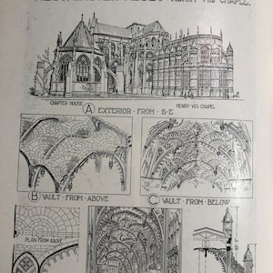 Westminster Abbey English Medieval Church Architecture Details Original 1924 published print Gift for architect, designers