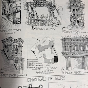 Detalles de la arquitectura del Renacimiento francés Impresión de litografía original de 1920 para enmarcar regalo para arquitecto