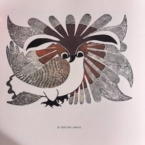 The Owl by Kenojuakk | Stone Cut | Cape Dorset Baffin Island | Inuit print |  Published Lithograph Wall Art