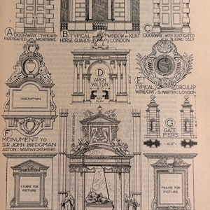 English Renaissance Architecture Details Original 1924 Wall Art Gift for architect, designers. Frames, Gates, Doorways. Detailed Drawings