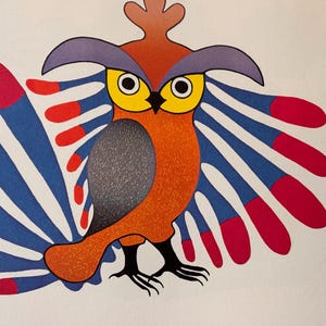 Owl Sentinel by Kenojuakk | Stone Cut | Cape Dorset Baffin Island | Inuit print | Original Published Lithograph Wall Art