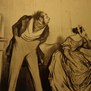 Honore Daumier Spent Dowry Reprodukcja karykatury na temat życia małżeńskiego 1968 Z Charivari 1837 Satyra polityczna Humor wiktoriański Kłopoty finansowe