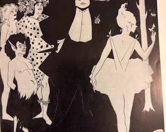 Beardsley, karikaturen | Vintage print lijnblok art nouveau voor inlijsten kunstliefhebbers