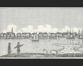 Edgartown Martha's Vineyard Massachusetts Impresión GICLEE de los primeros grabados americanos Historia de Nueva Inglaterra Navegación Ciudad ballenera Historia framable