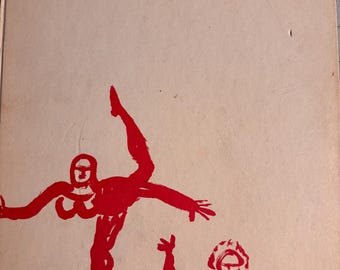 Joueurs de cirque de Calder Red | lithographie sur carton - Couverture de magazine à couverture rigide Rescued | Années 1960 signée dans la plaque