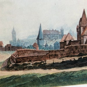 Albrecht Durer Nurenburg from the West | Published Lithograph print of 15th-century watercolor Renaissance  for art lovers Wall Art