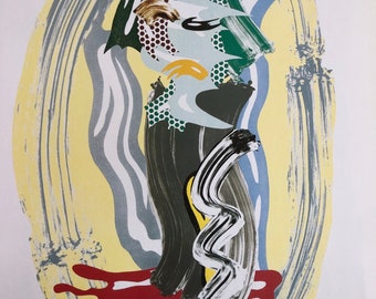 Roy Lichtenstein, Green Face. From Brushstroke series 1980s New York pop art abstract Published lithograph great framable signed in plate
