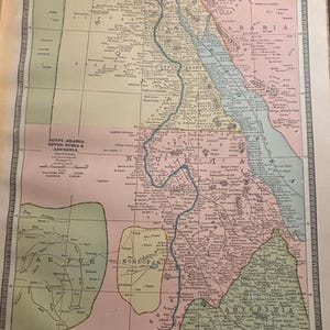 Carte de l'Égypte, Afrique du Nord, 1886 | lithographie colorée à la main | 13 x 11 pouces Leçon d'histoire | Décoration murale antique Great Details