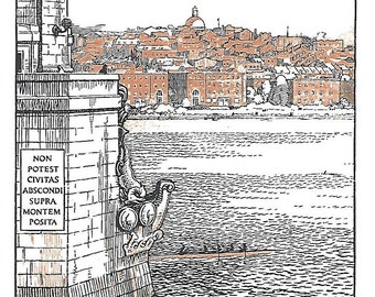 Beacon Hill de Longfellow Bridge Boston Rudolph Ruzicka Giclee Print firmado en placa Pequeña litografía framable ciudad histórica