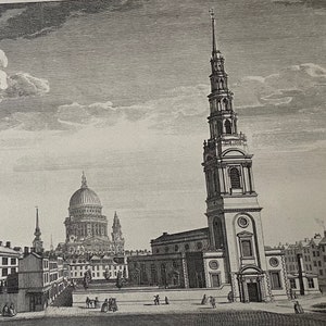 Parish Church of Brides London | 18th c Landmarks | Original published lithograph | Affordable Wall Art | Ready to Frame