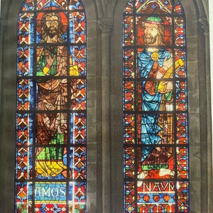 1947 The Prophets Stained Glass Window Bourges Cathedral Original published lithograph of 13th c French Gothic style Bright colors